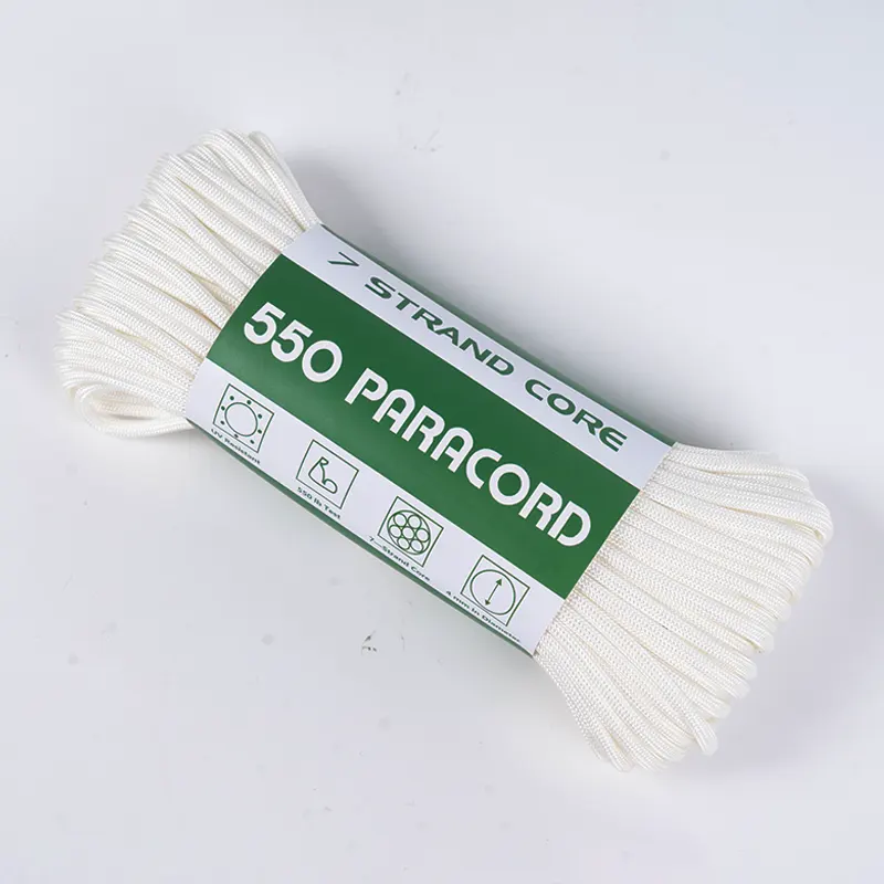 Paracord de poliéster 550 branco sólido com núcleo de 7 fios de 4 mm